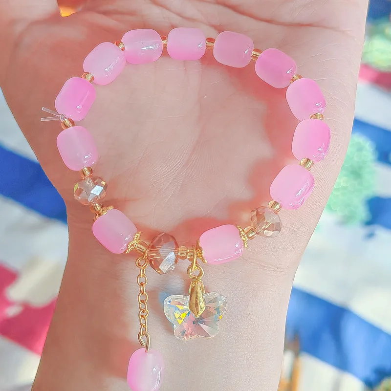 Colorful Butterfly Charm Bracelet for Girl Students Exquisite Sweet Gemstone Green Blue Pink Purple Crystal Butterfly Bracelet