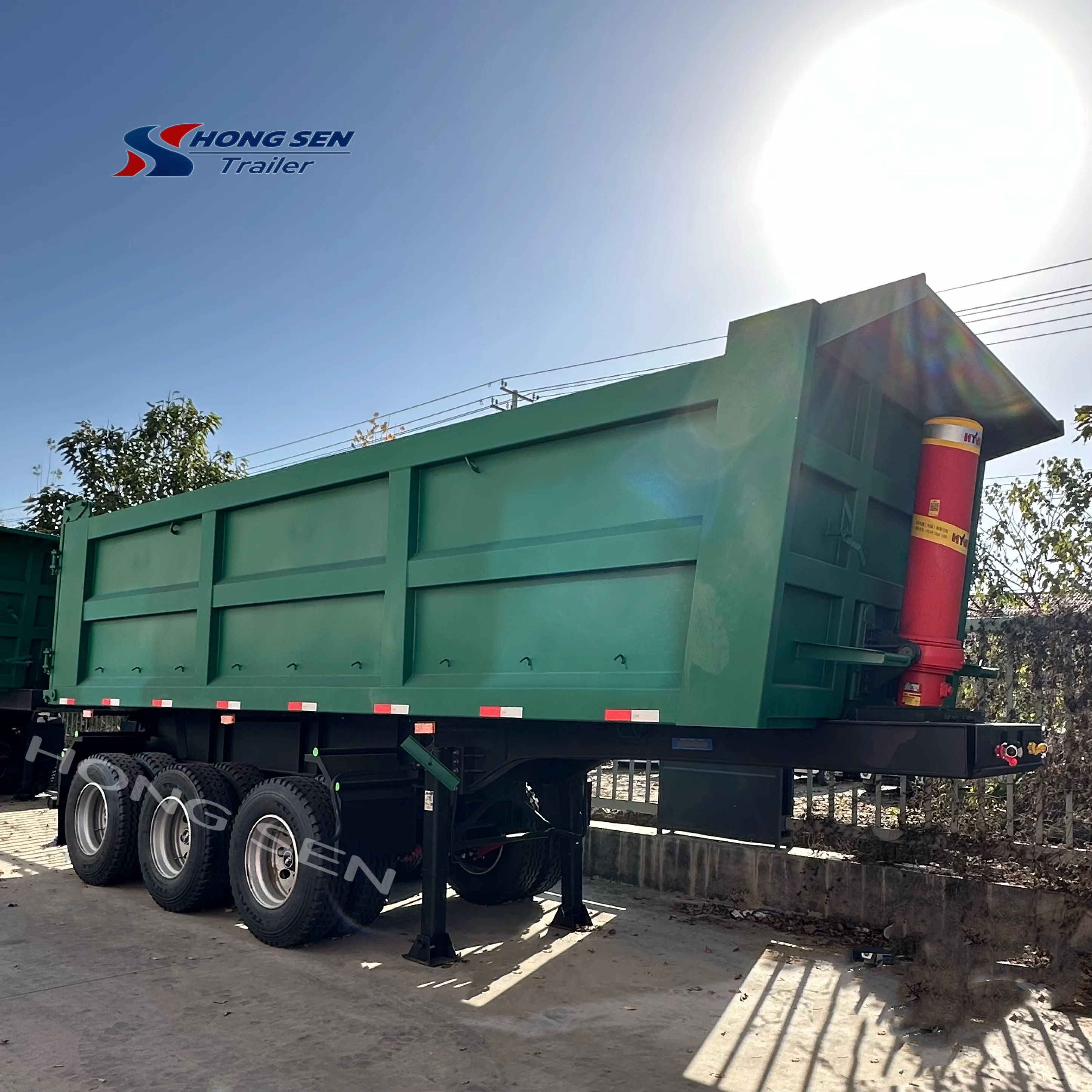 Hongsen 3-Axis Steel Edge Dump Truck Semi-Trailer for Sand Crushing Stone and Rock Waste for Mining and Coal Transportation