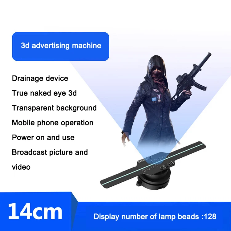 Mini 14cm 3D Hologram Projector Display Led Fan 3D Animated Advertising Hologram Led Fan for Advertising Display