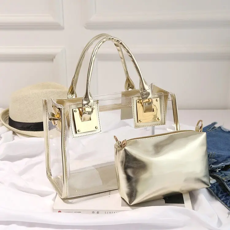 2022 New designer PVC clear women hand bags shoulder ladies jelly beach bag tote transparent set handbags ladies