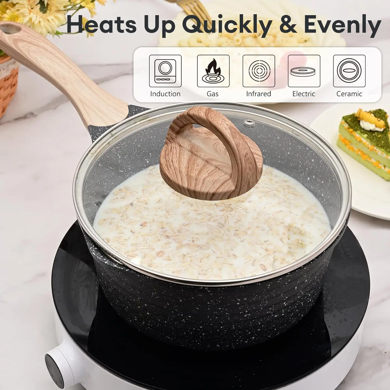 Home And Kitchen Cooking Pots and Pans Non-stick Cookware Set Milk Boiling Die-cast Aluminium Saucepan With Glass Lid
