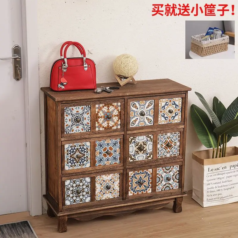 Painted Chest of Drawers Vintage Solid Wood Bedroom Storage Cabinet American Black Walnut Color Home Living Room Wooden Storage