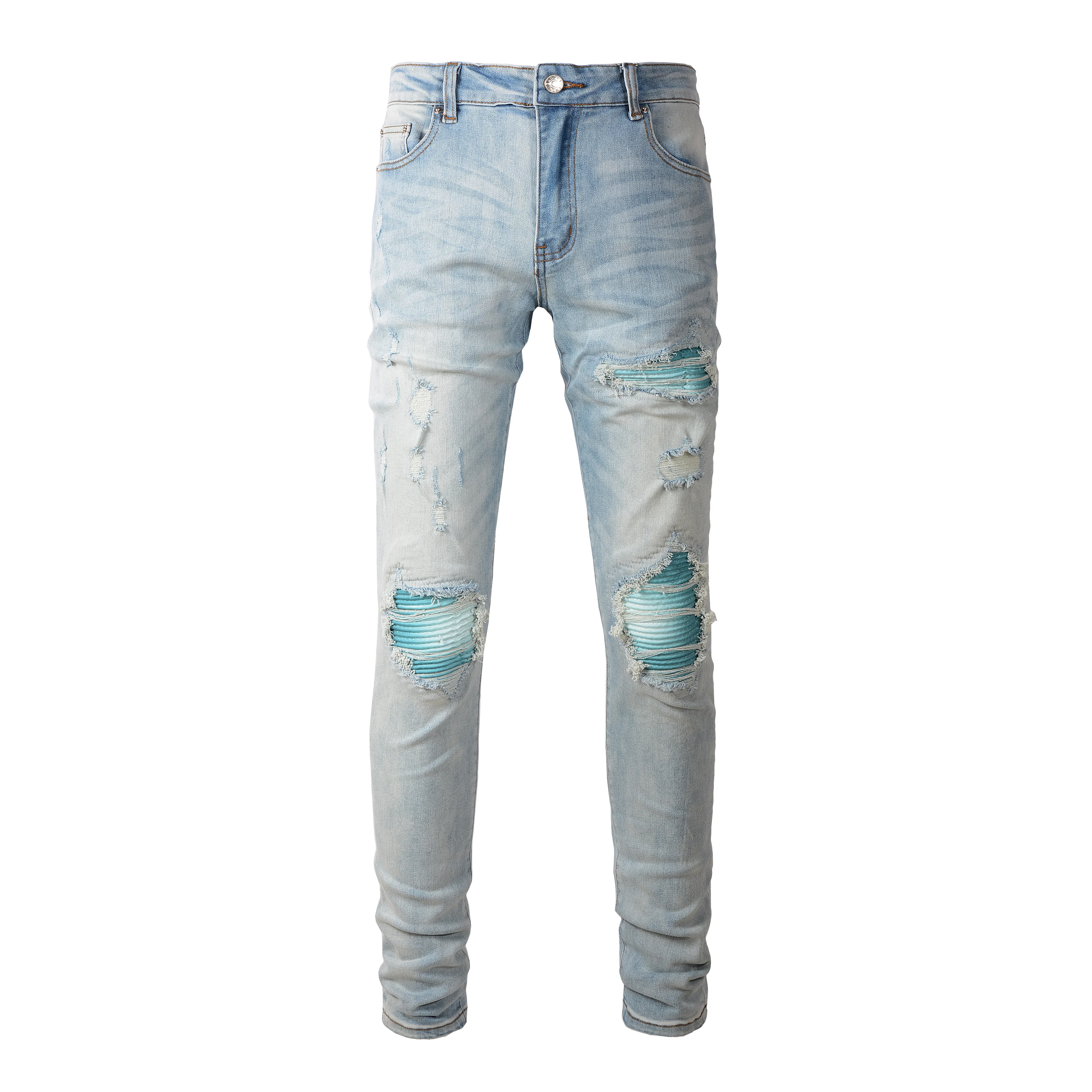 Wholesale 645 Drop shipping bandana  patched Jean Fashion Designer Slim Skinny Denim Men Jeans