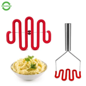 
large mini black nylon wire silicone wooden handle manual plastic stainless steel press potato masher and ricer 