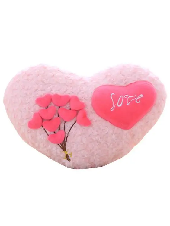 
Heart-shaped Pillow with Pink Rose Soft Bedside Leaning Cushion 