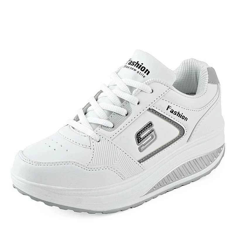 New Design Jogging Shoes Lace Up High Wedge Toning Shoes Breathable Fashion Women Slimming Swing fitness walking Shoes