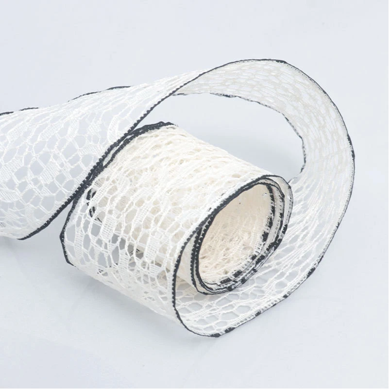 Custom Jacquard Ribbon Trim Black Edge Transparent Lace Ribbon Bow Tiara Bouquet Cake Gift Packaging Ribbon