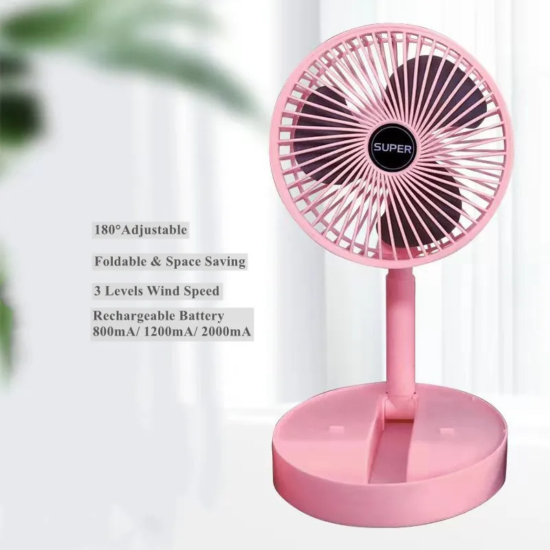 China Manufacture 800mA Rechargeable Battery 6-10 Hours Adjustable Multifunctional Folding Electric Fan