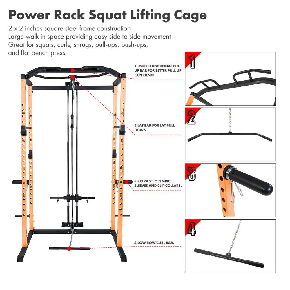 Fitness multi function pull down lat down smith machine Power rack with pulley lat attachment