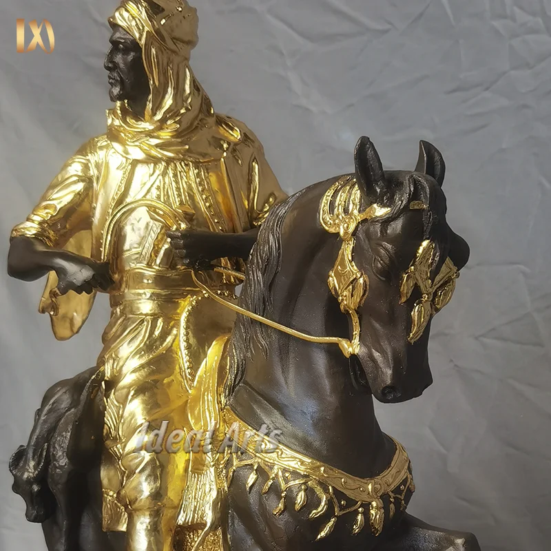 Home Decor Small Bronze Arab Warrior Hunter Riding His Horse Sculpture for Sale