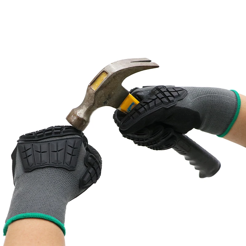 15Gauge Fine Knitted Nylon Spandex Palm Finger Touch Screen Sandy Nitrile Coated Impact Resistant Gloves guantes anti impacto
