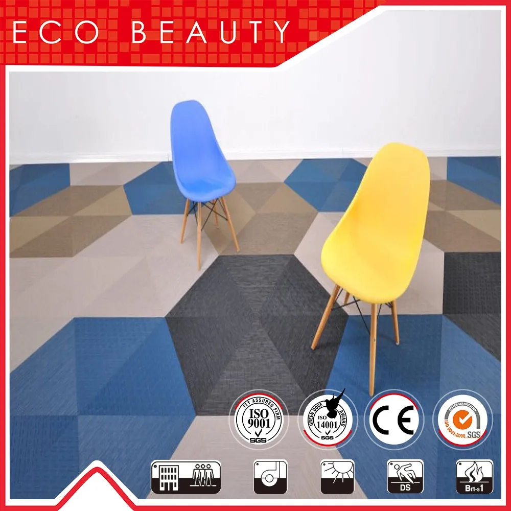 Eco beauty CE Certified Waterproof and Anti Slip PVC Woven Vinyl Carpet Tiles for Office