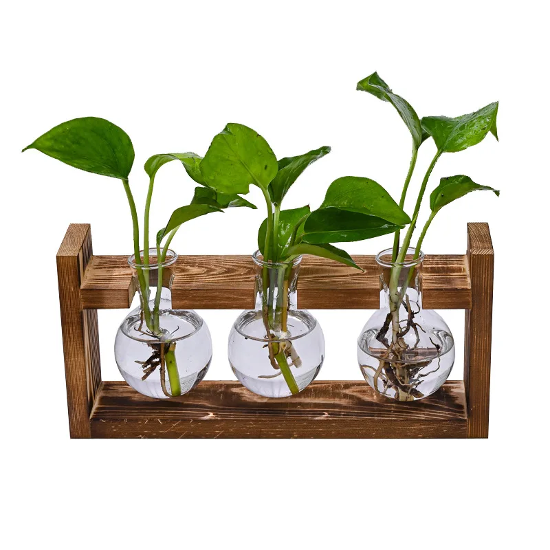 Container Vase Table Vase Wood Plant Holder Heart Shape Hydroponic Ware Glass Vase Glass