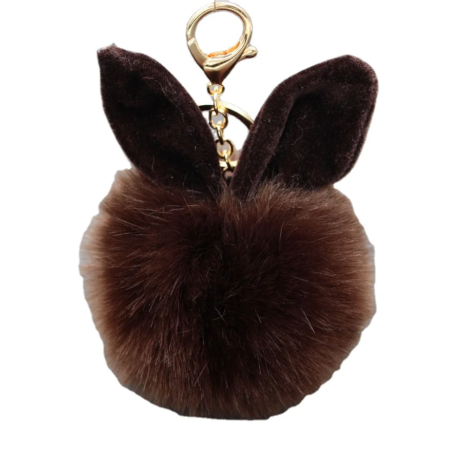 Rabbit Big Furs Ball Key Chains Pompom Fluffy Fur Promotional Rabbit Keychains For Bag Car Charms Bunny Fur Ball Keyring
