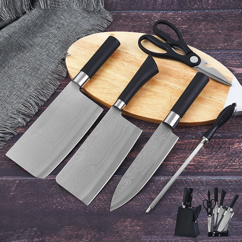 Высококачественный набор кухонных ножей, профессиональная точилка для мяса, ножницы, стальной нож