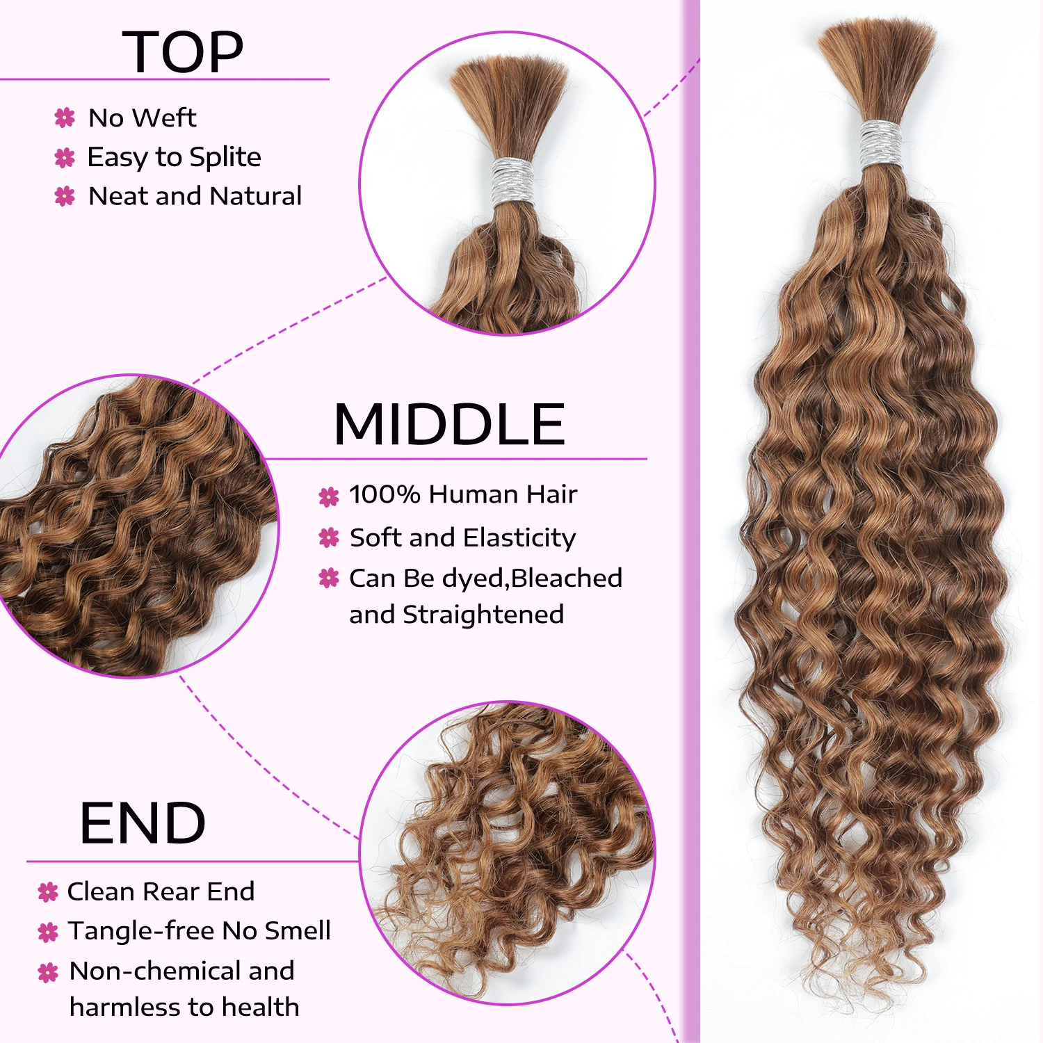 Hot Selling Products 2024 New Arrival 100% raw Hair bulk Weave Water Wave Ombre Highlight Human Branding Hair Extension