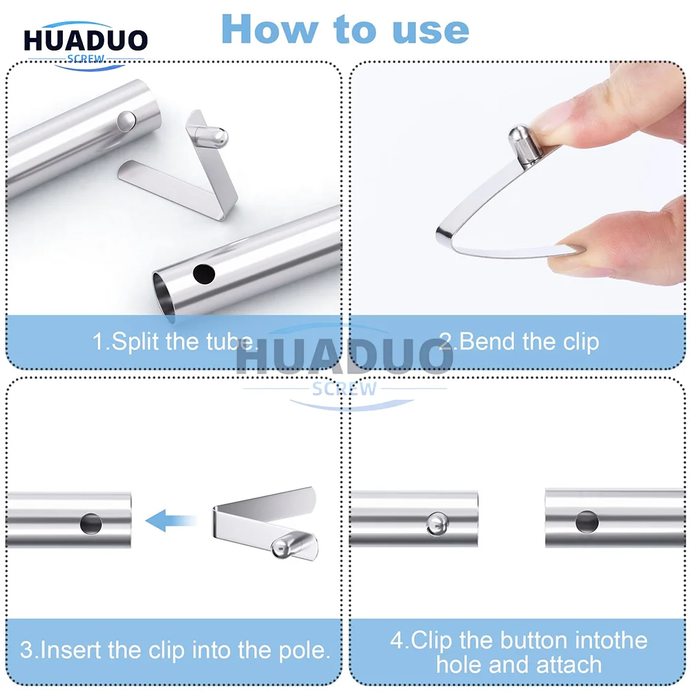 Manufacture Single V Shape Pole Push Button Spring Clip for 28-35mm Aluminium Tube Spring Snap Clips Locking Tube Pin