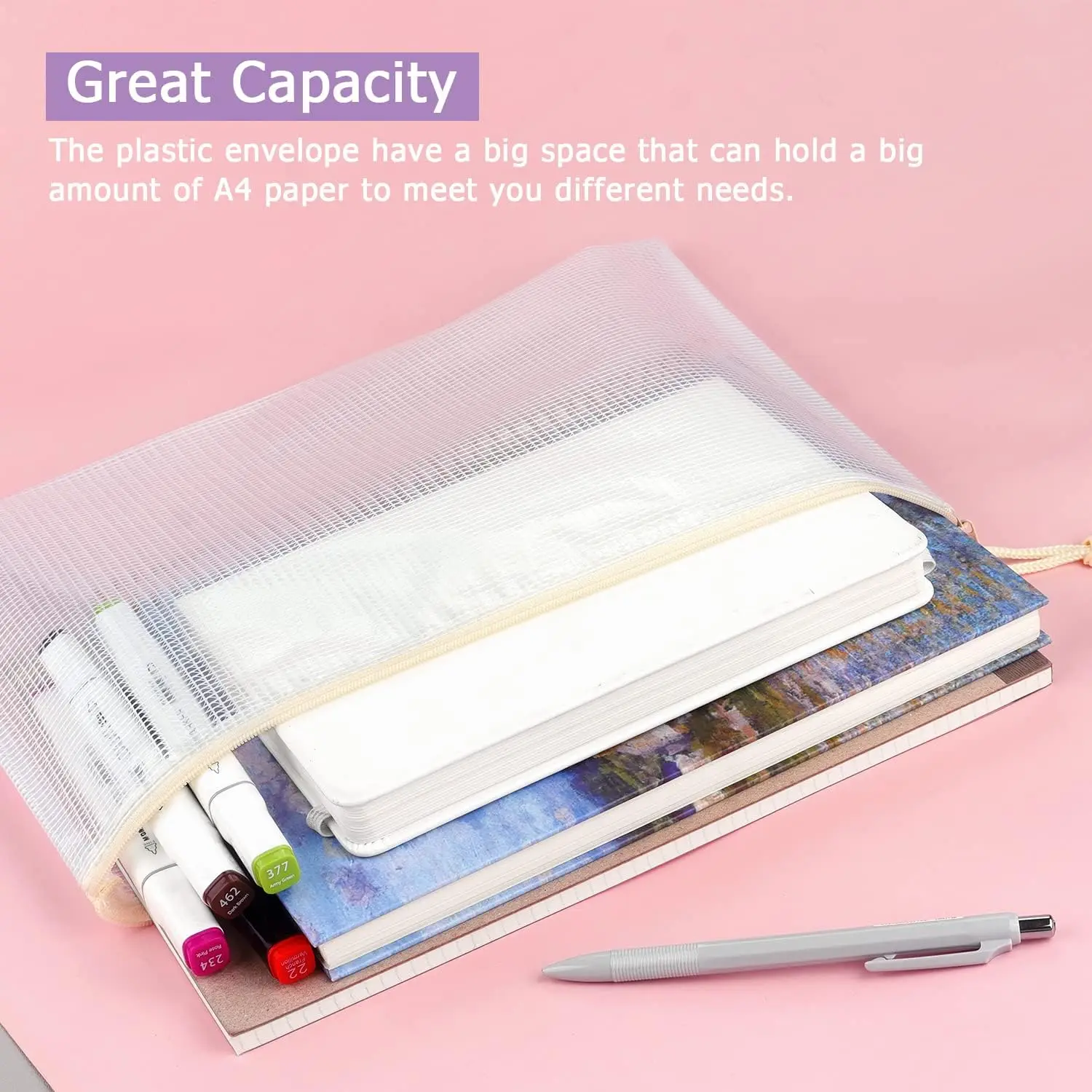Letter Size A4 Document Storage Bag Custom Plastic Zip File Folders Durable and Reusable Mesh Document File Bag For Office