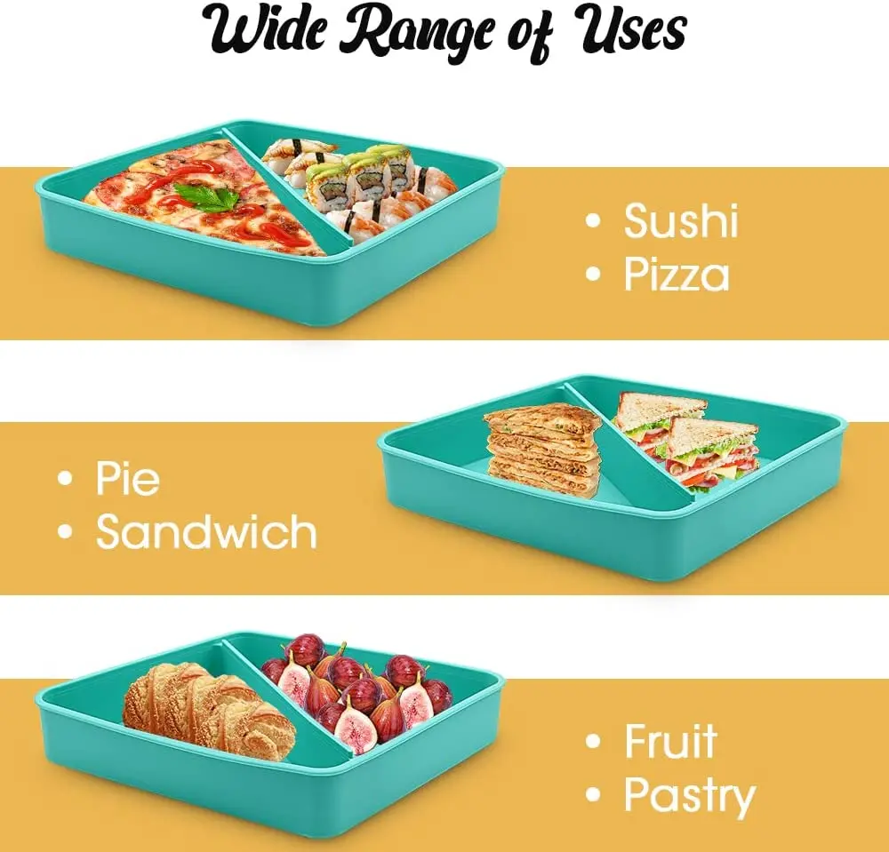 Silicone Pizza Storage Slice Container with 4 Microwavable Serving Trays Reusable Pizza Leftover Storage Box with Storage Box