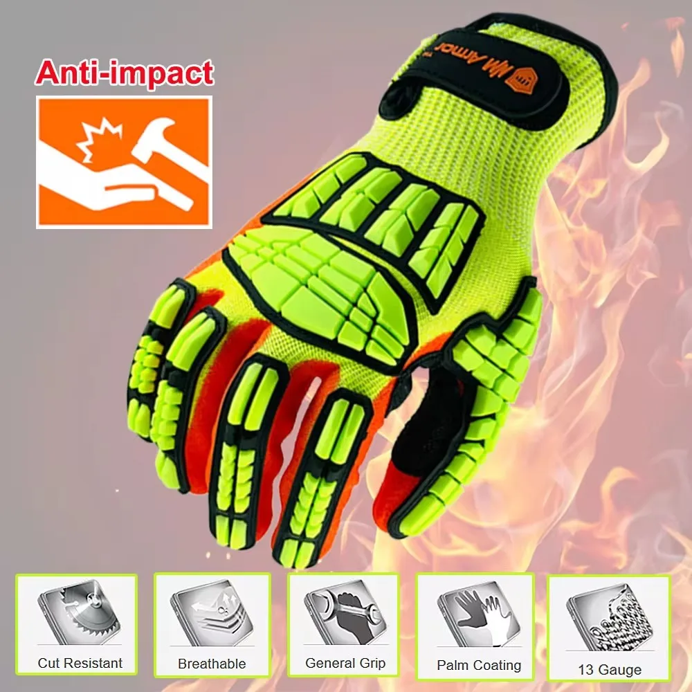 Safety Anti Vibration Protective Work Gloves Cut Resistant High Quality with Oil-proof Nitrile Dipped Palm Glove