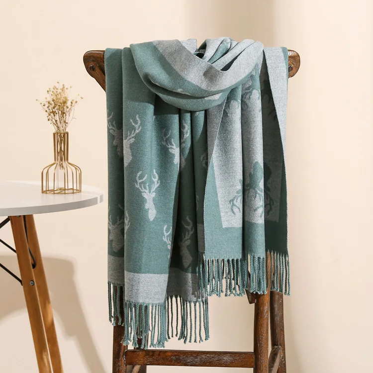 2022 дизайнерский зимний новый модный кашемировый шерстяной жаккардовый шарф с рисунком оленя, шаль из пашмины