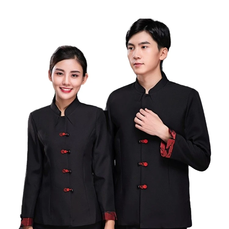 
Wholesale custom chinese style unisex hotel service staff uniform waiter uniform for restaurant 