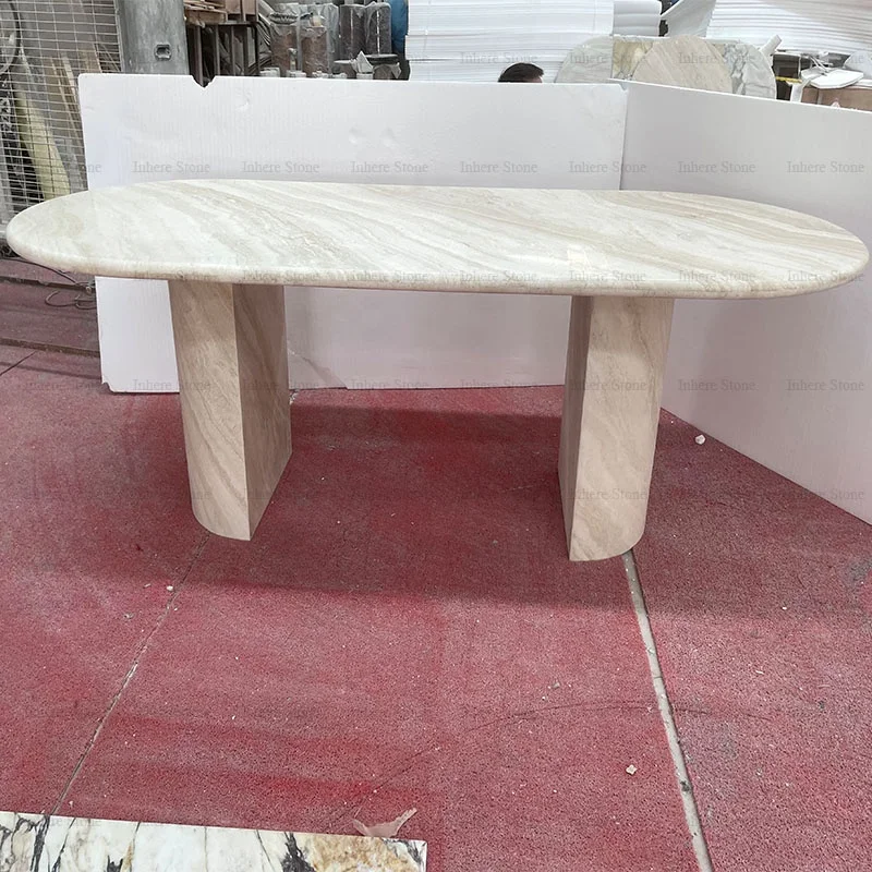 Natural Stone Furniture Contemporary Design Marble Dinner Table Italian Super White Travertine Top Dining Table