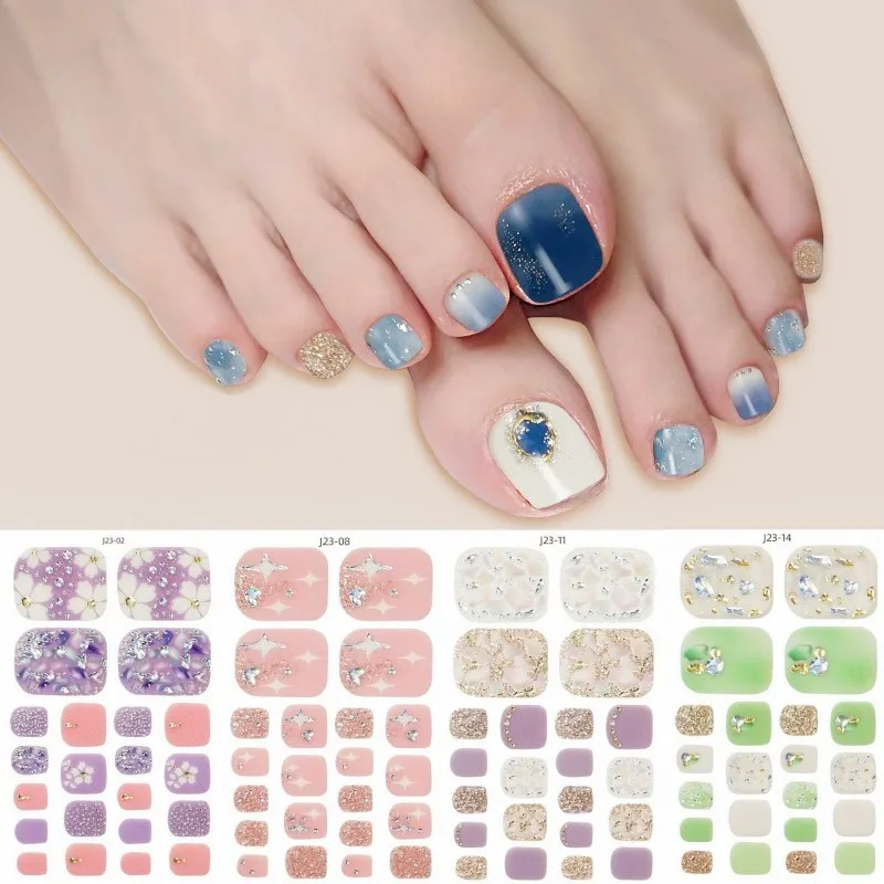 22Tips Semi Cured Gel Toe Nail Stickers Fashion Toes Nail Art Stickers Full Cover Self-Adhesive Foot Nail Decals