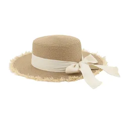 2022 Fashion Straw Boater Flat Top Straw Hat Natural Paper Boater Hat custom color decoration straw hats