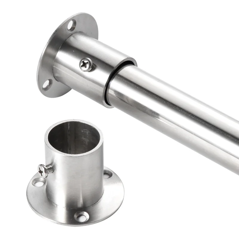 Wardrobe Tube Support Pipe Holder Stainless Steel Wardrobe Hanging Rail Rod Pole Socket End Support Bracket Flange Holder
