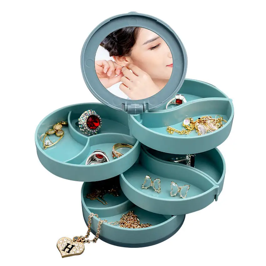 hot sale Rotating Jewelry Storage Box Cosmetics Organizer with Mirror Earring Ring Jewelry Casket