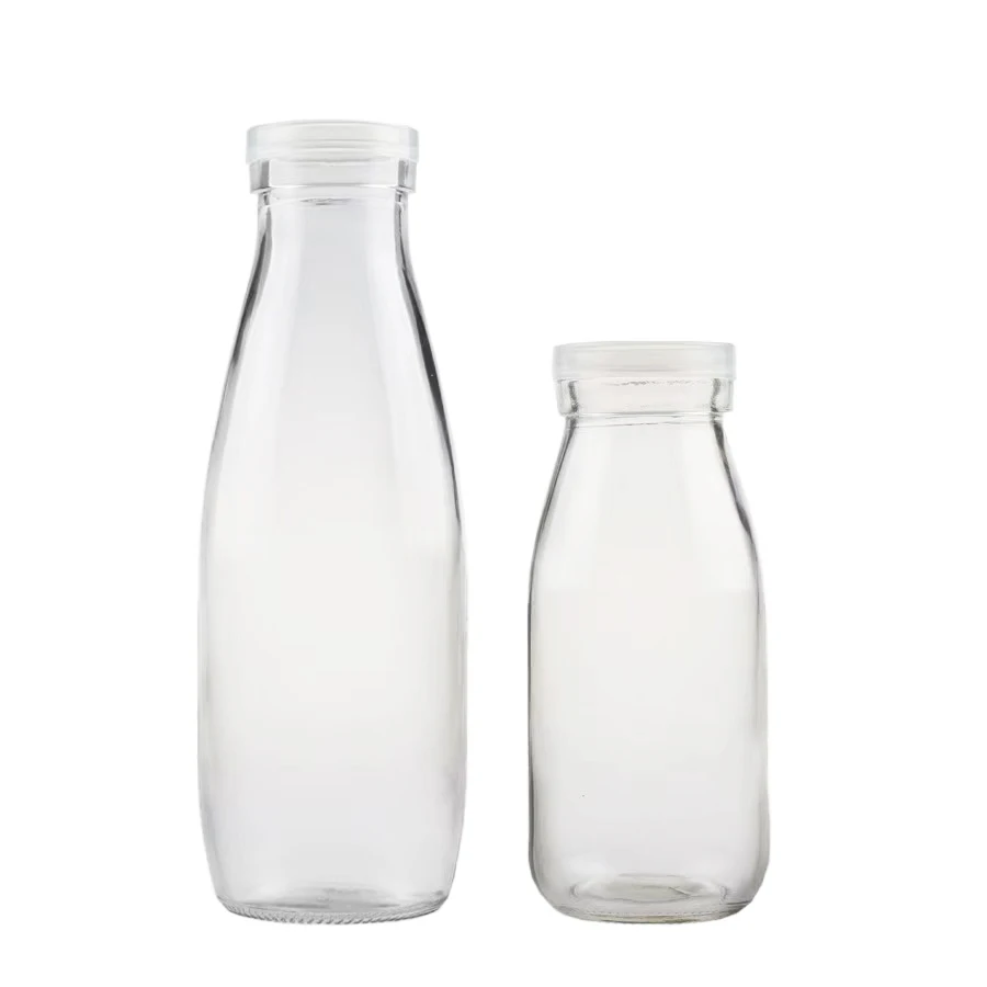 Top Selling 200ml 250ml 500ml 1000ml Glass Beverage Bottles with Black Metal Lid for Milk/Juice Wholesale Empty Food Containers