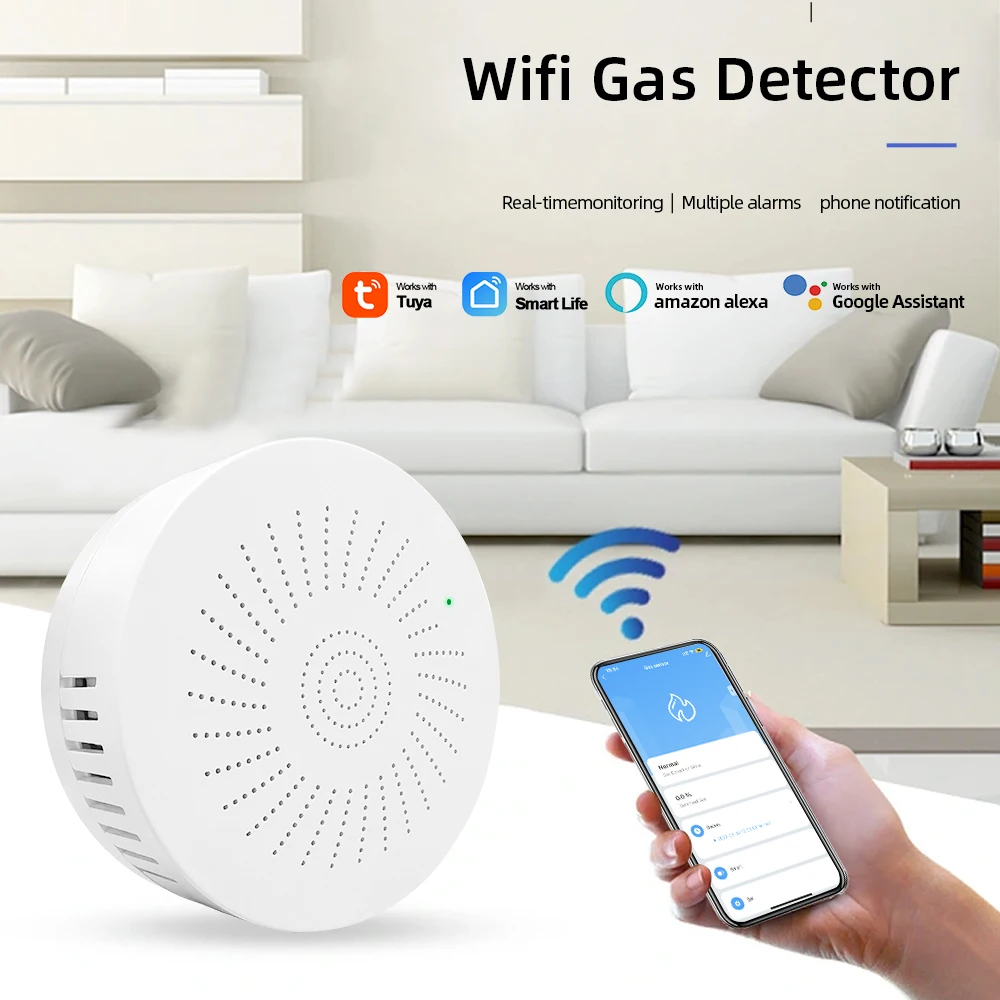 Tuya Smart Home WiFi Natural Gas Sensor Combustible Coal Gas LPG Gas Leakage Alarm Detector Fire Security Protection