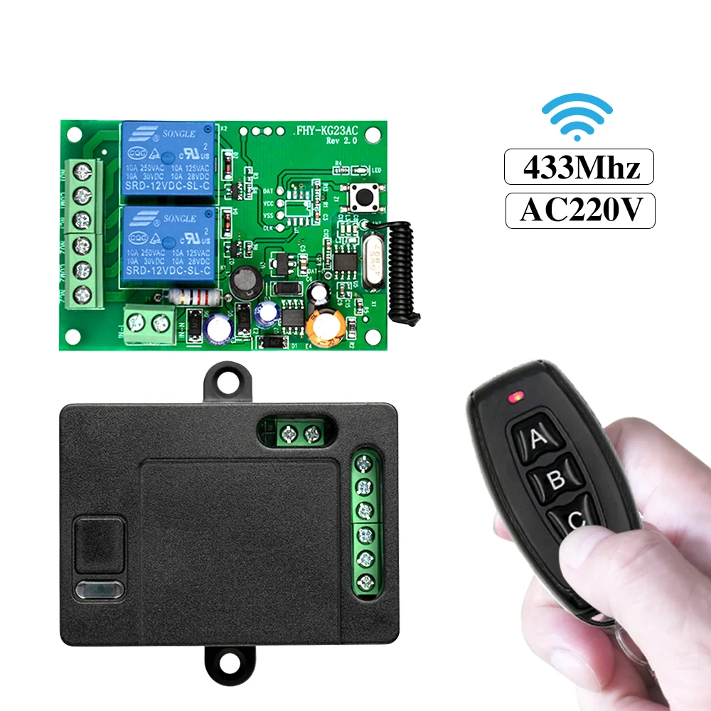 433 Mhz Wireless Remote Control AC220V 2CH Universal Rf Relay Receiver and Transmitter For Garage door and Gate Motor Control