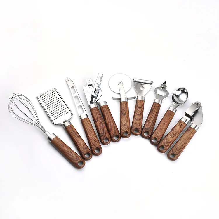 Роскошная текстура древесины 9 шт. Многофункциональный кухонный гаджет набор с венчиком пресс для чеснока консервный нож ложка мороженого Набор ножей сыра