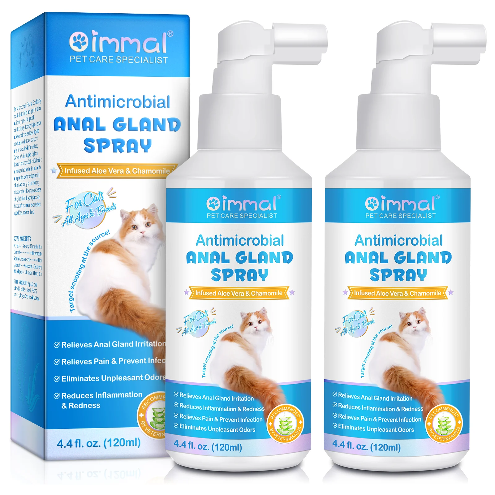 OIMMAI reduces inflammation redness eliminates unpleasant odors 120ml aloe vera chamomile antimicrobial cat anal gland spray