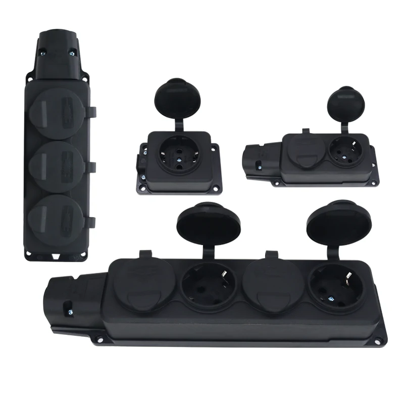 IP54 16A European Waterproof Industry Power Socket 1/2/3/4 Ways 3500W Outdoor Waterproof Outlet with Rain Cover Socket