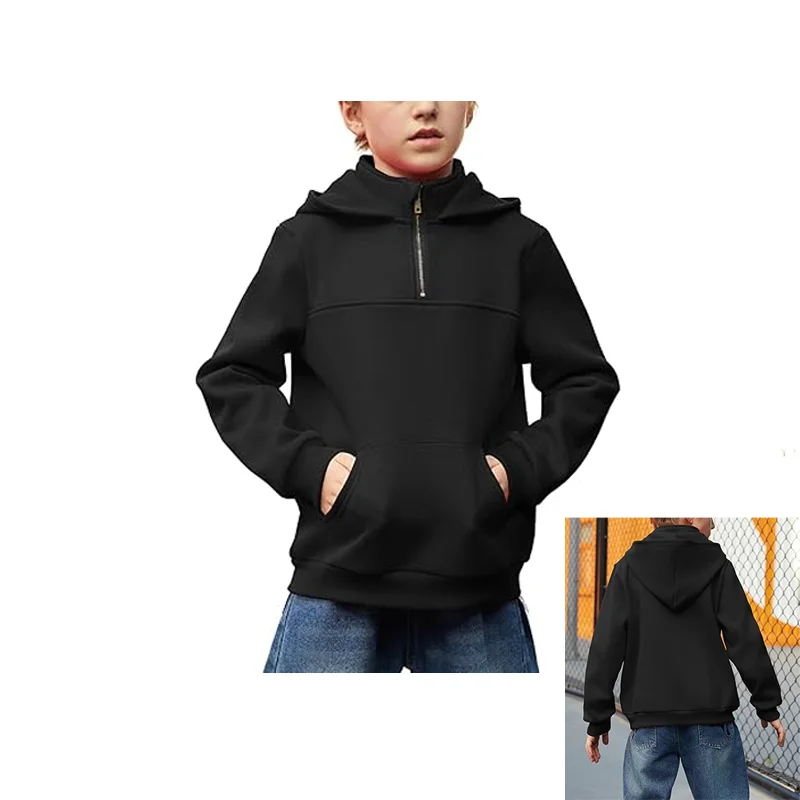 Custom embroidery LOGO Loose Fit Quarter-Zip Fleece Pullover 4 to 12 Years Kids boys hoodies jackets