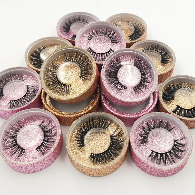Cheap personalized empty 3d mink eyelash packaging custom eco friendly circle glitter rainbow 25mm silk eyelash packaging