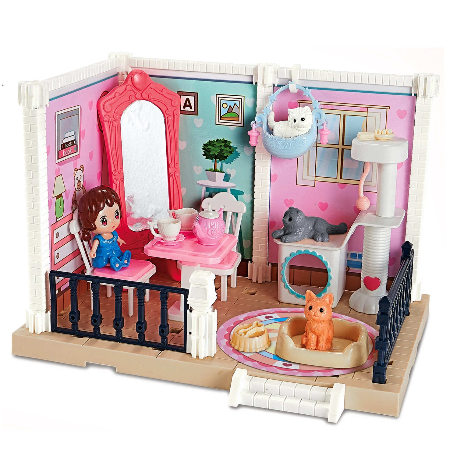 New Collection Delicate Safty Material Hands-on Ability Develop DIY Doll House Pet House Toy Set for Girls Pretend Play