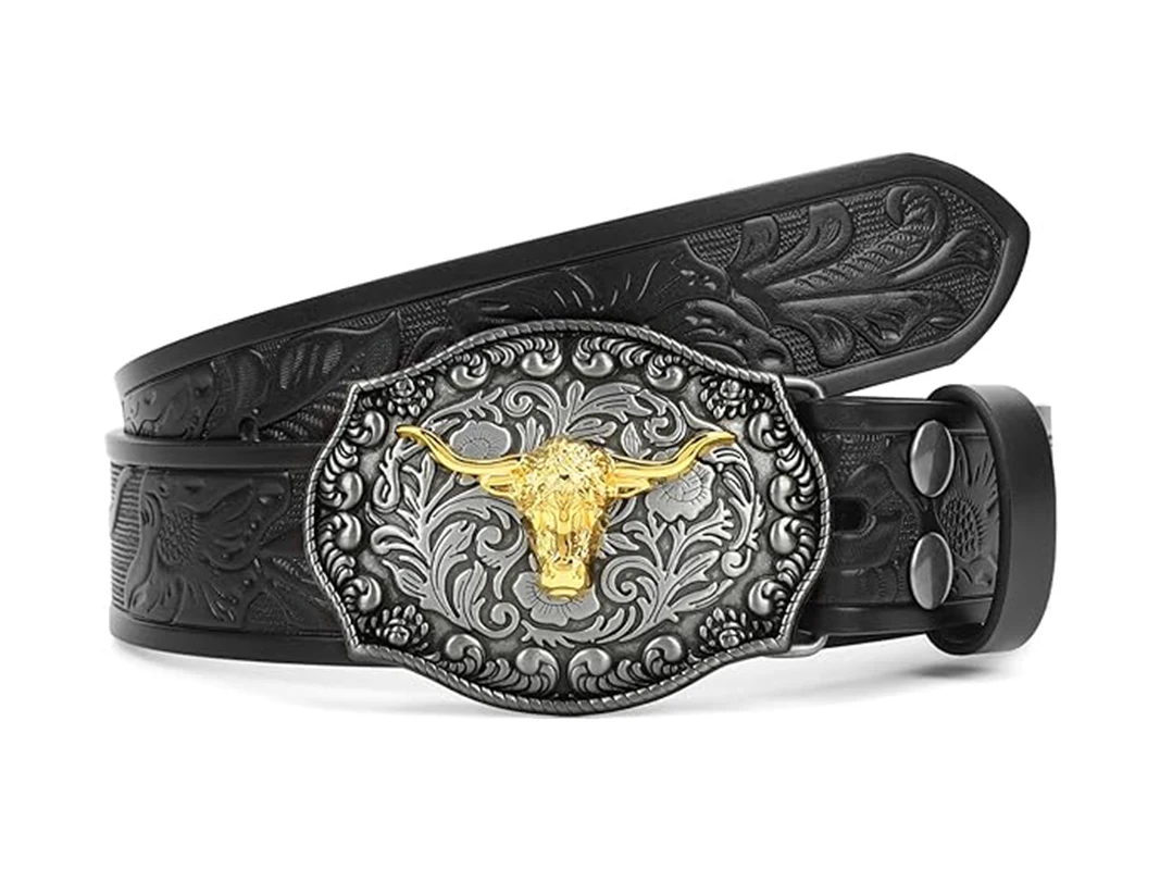 Western Vintage Genuine Leather Belt For Jeans Pants for Men Engraved Cowboy Belt