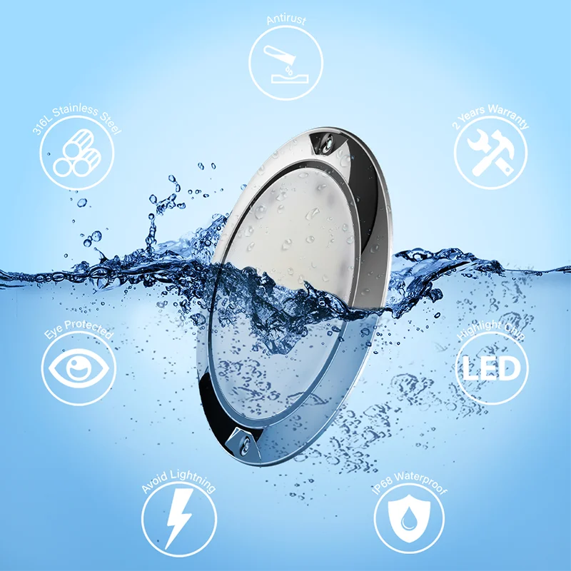 Refined Ultra thin 316L Stainless Steel IP68 Waterproof 10W 18W 24W 35WSwimming Pool Lighting Fully Resin Filled LED Pool Lights