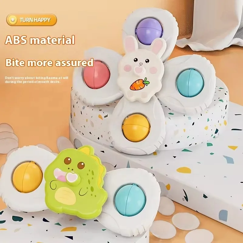 Suction Cup Rotating Baby 3PCS ABS Cartoon Decompression Fingertip Gyro Toys for Kids Anti-Stress Bath Spinner Toy for Baby