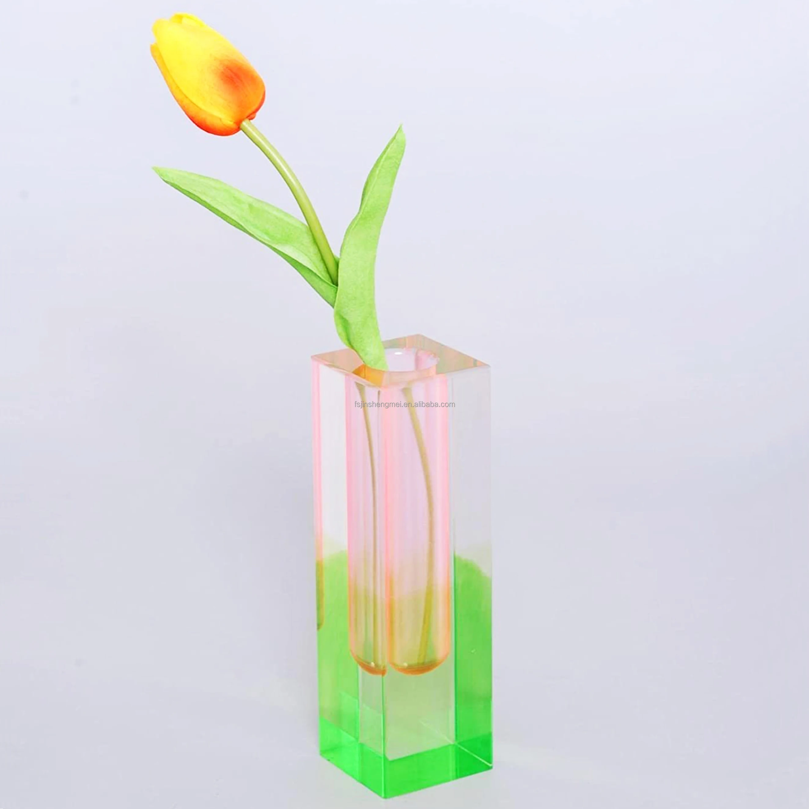 Popular Living Room Colorful Wedding Plastic Flower Hydroponic Vase Cylinder Iridescent Square Column Acrylic Vase Pen Holder