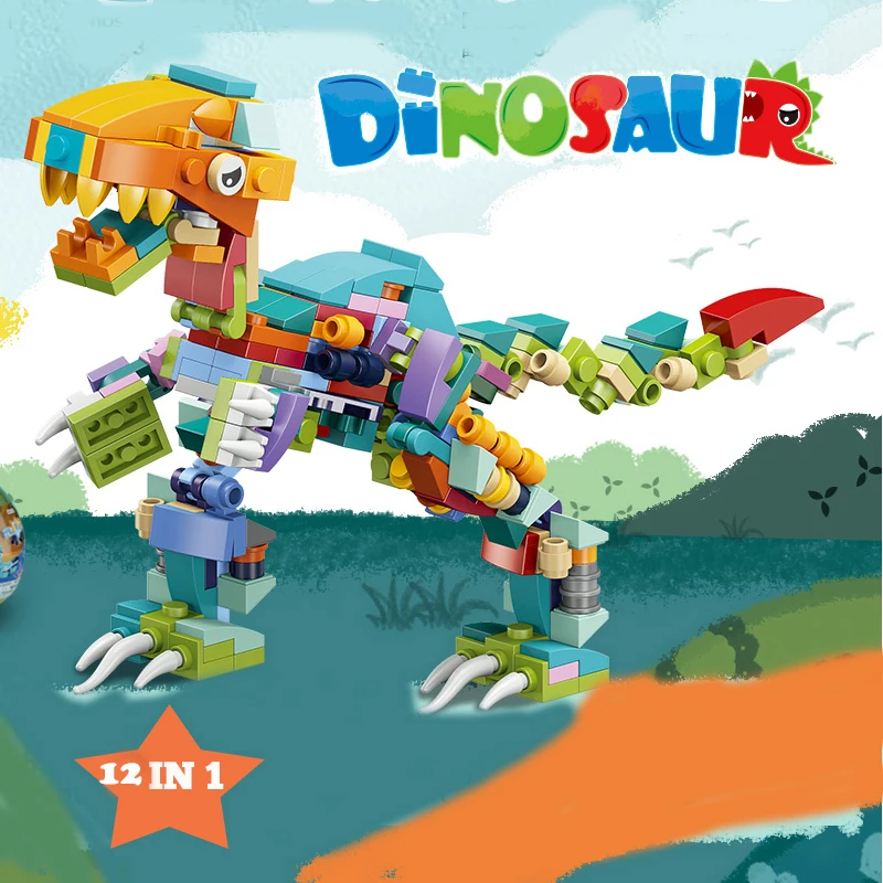 Best selling building block dinosaur 12 IN 1 Twisted Egg gift supermarket Capsule 60mm gift toys