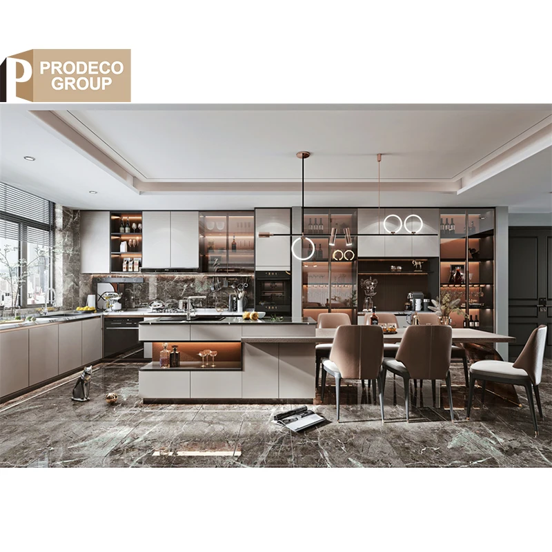 Prodeco Joinery Solid Walnut Wood Color Kitchen Cabinets Set with Island Ready to Assemble for Household