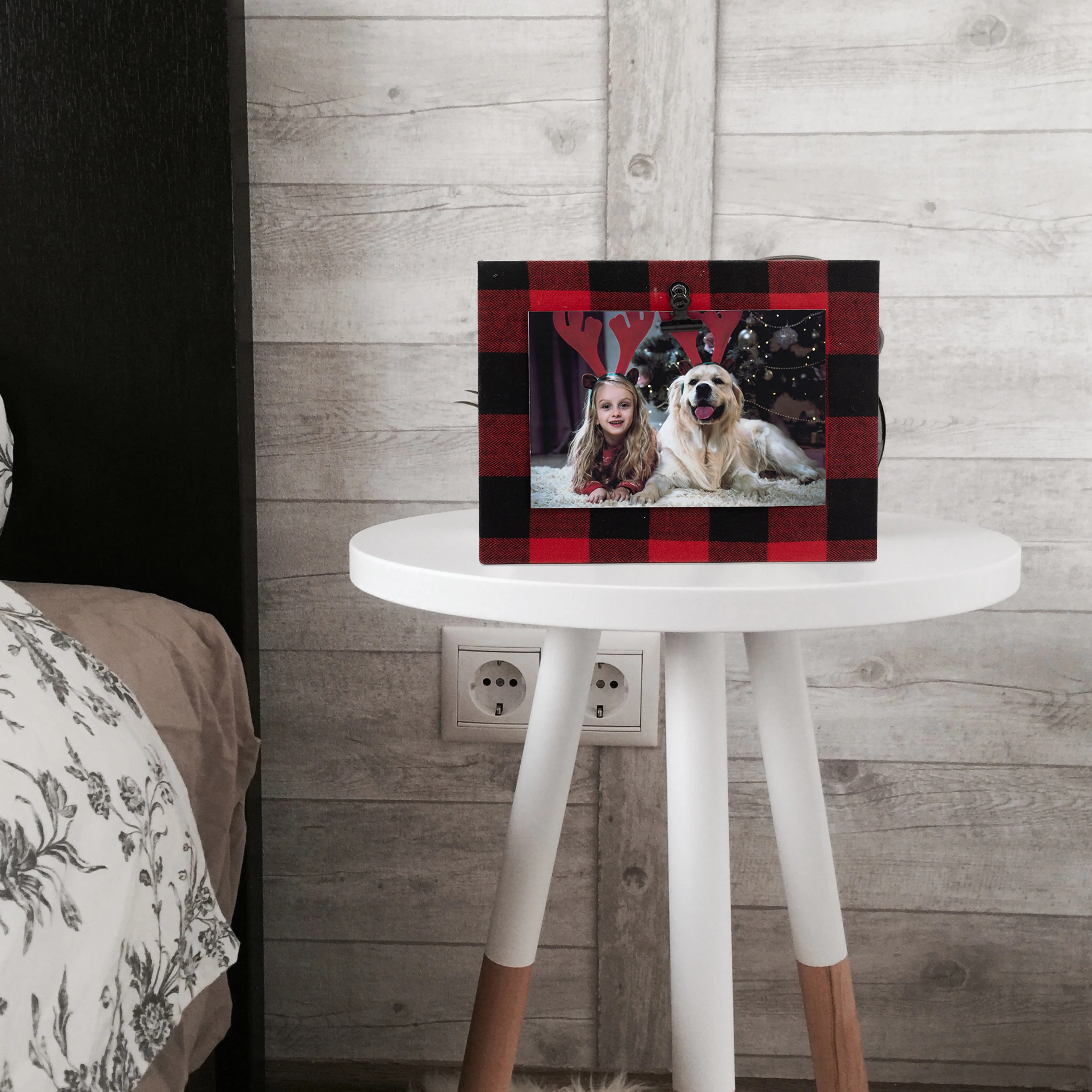 Wholesale Customized Creative 4X6 Black Red Plaid Collage Picture  Photo Frame For Christmas Decoration Supplies