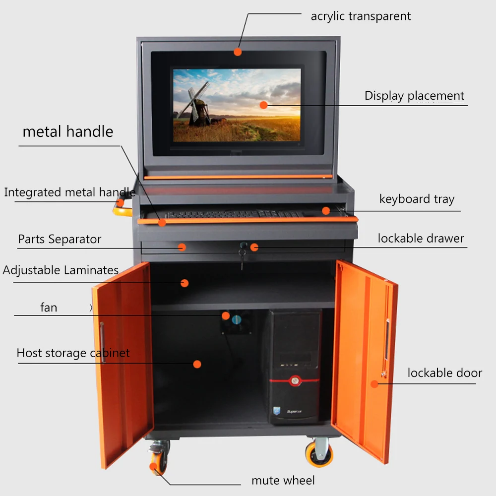 LYREIGN LFPCP01C Hideaway Mobile Enclosure Industrial Computer Cabinet