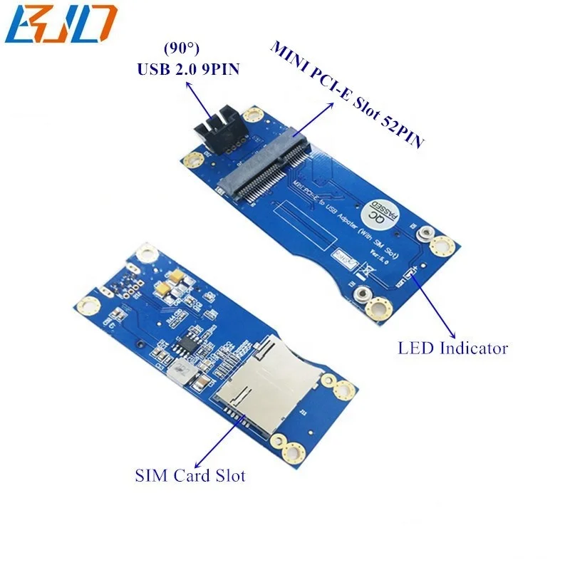 MPCIe Mini PCI-E to USB 2.0 9Pin Adapter Card With SIM Slot for 3G 4G LTE Wireless Module Vertical 9 Pin Connector