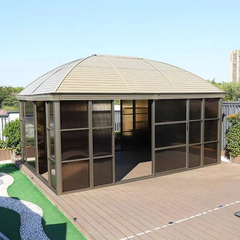 With Brand new high quality aluminum retractable pergola outdoor glass house 4 season veranda sunroom